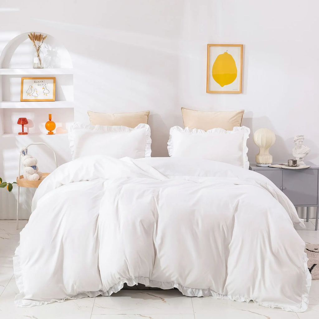 Geometric American Style 3D Printed 4-Piece Duvet Cover Set 100% Polyester Cotton Ruffles 3 Pieces Included
