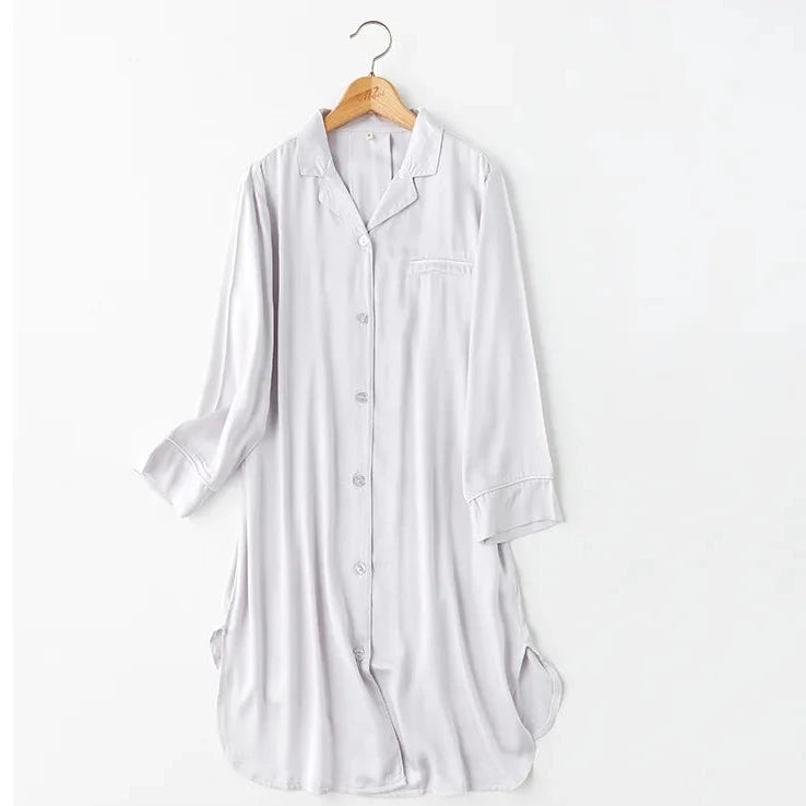 Women Long-sleeved Satin Pocket Sleep Dress