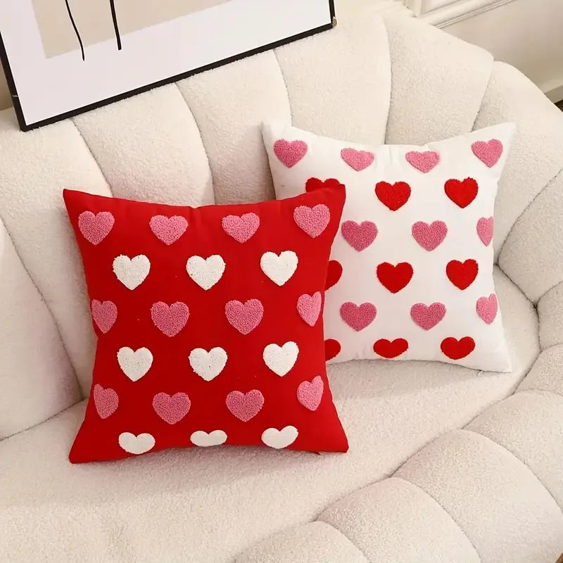 Embroidered Heart Love Cushion Pillow Cover Textured Tufted 3D Design