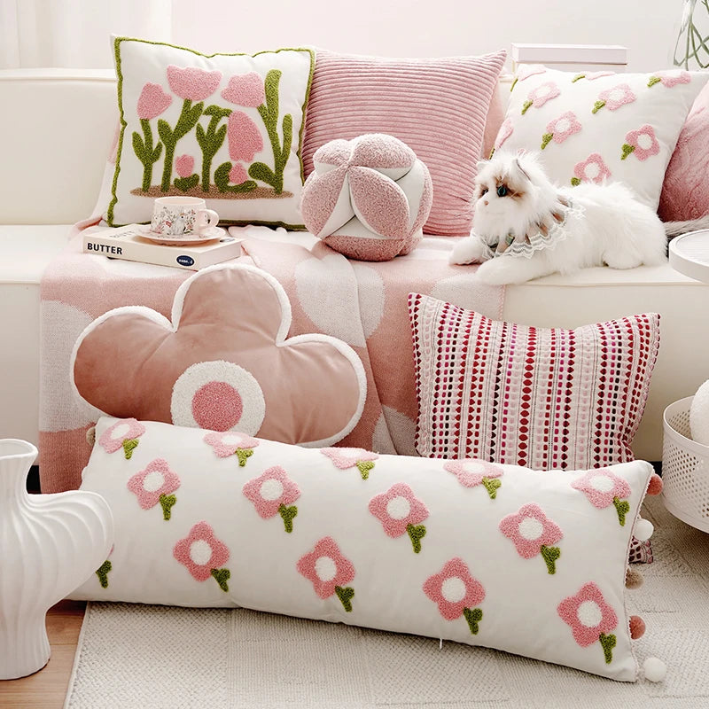 Pink Style Cute Pink Floral Throw Pillow Creamy Style Cushions