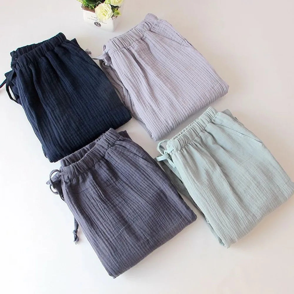 Cotton Home Drawstring Loose Lounging Trousers