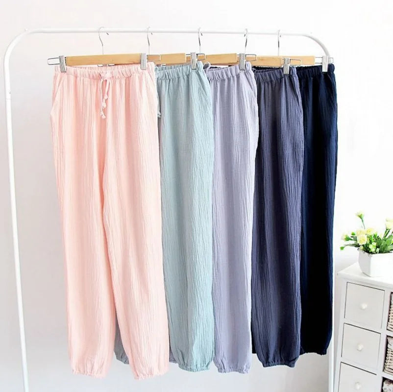Cotton Home Drawstring Loose Lounging Trousers