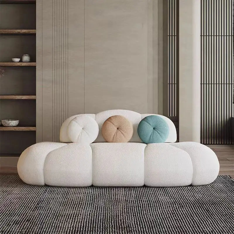 Cloud Style Italian Minimalist Office Reception Sofa Set New Curved Fabric Sofa Creamy Small Living Room Furniture