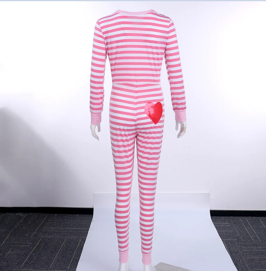 Striped One Piece Long Sleeve Jumpsuit