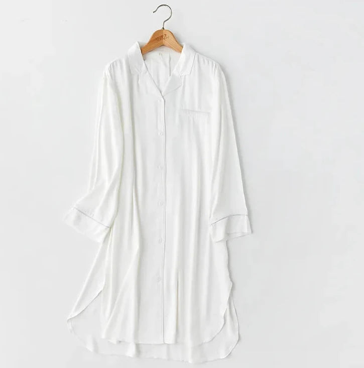 Women Long-sleeved Satin Pocket Sleep Dress