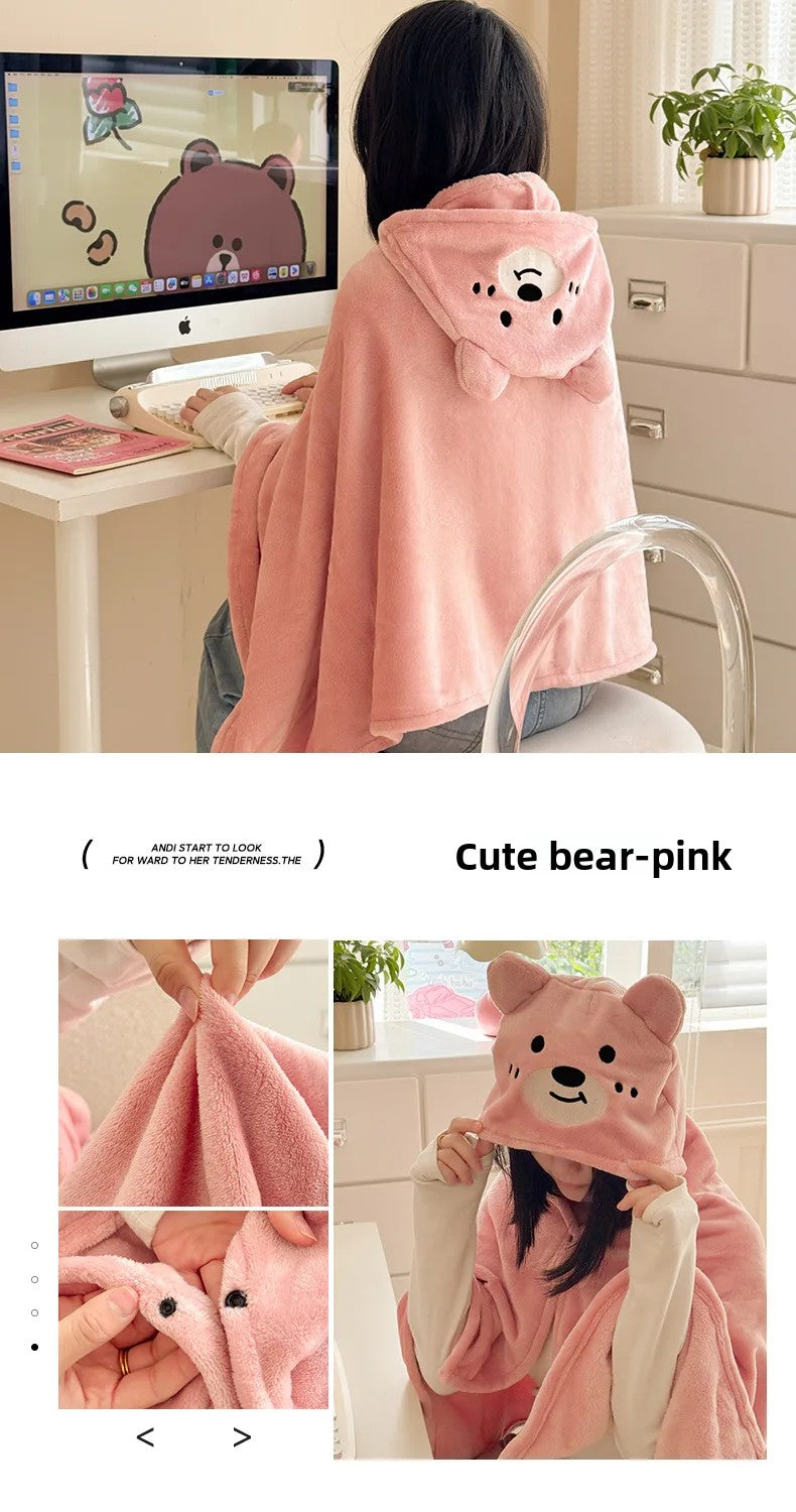 Milk Fleece Shawl Fleece Thickened Cloak Small Blanket Hooded Cape