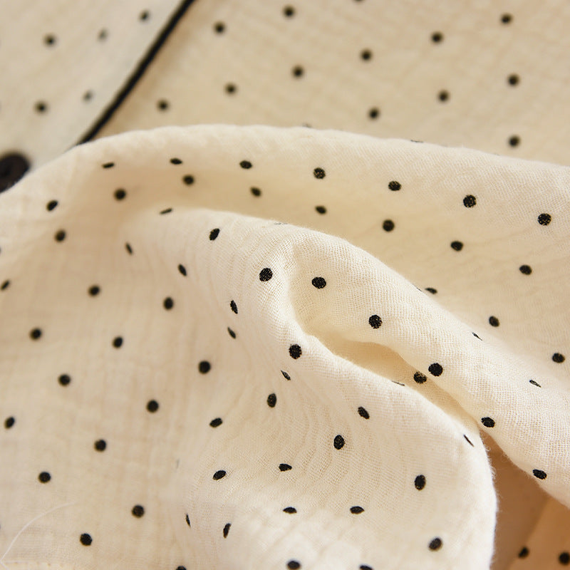 Women's Cute Polka Dot 100% Cotton Crepe Long-sleeved Trousers Two-piece Pajama Set