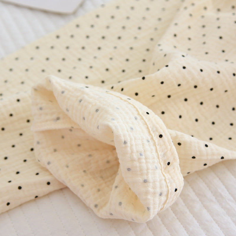 Women's Cute Polka Dot 100% Cotton Crepe Long-sleeved Trousers Two-piece Pajama Set
