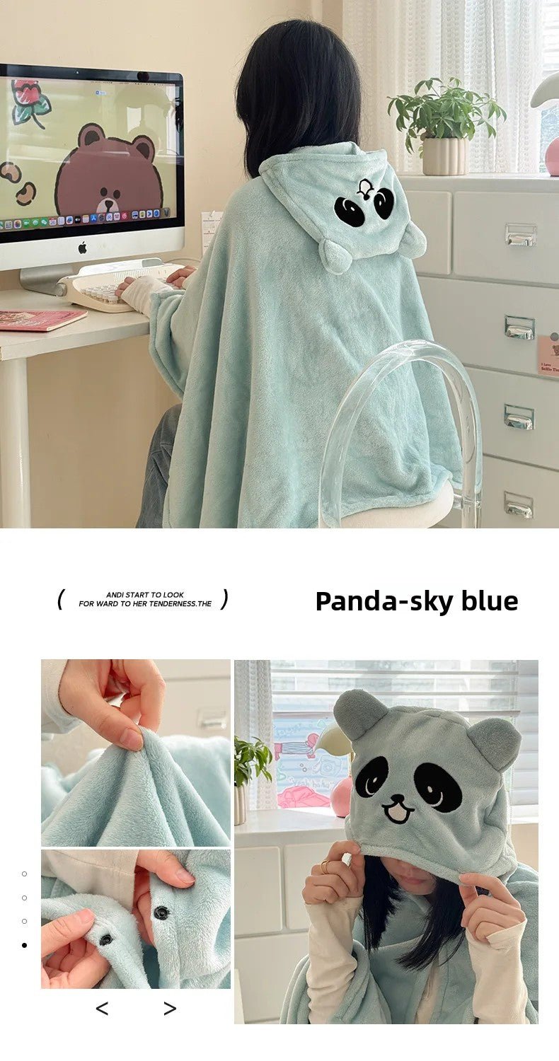 Milk Fleece Shawl Fleece Thickened Cloak Small Blanket Hooded Cape