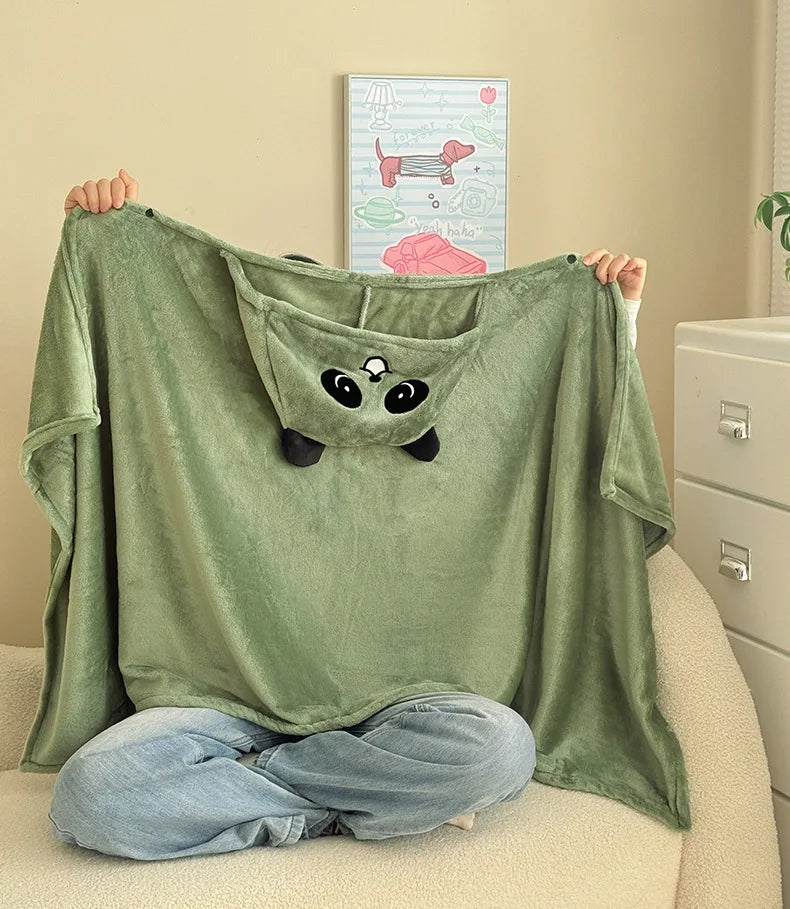 Milk Fleece Shawl Fleece Thickened Cloak Small Blanket Hooded Cape