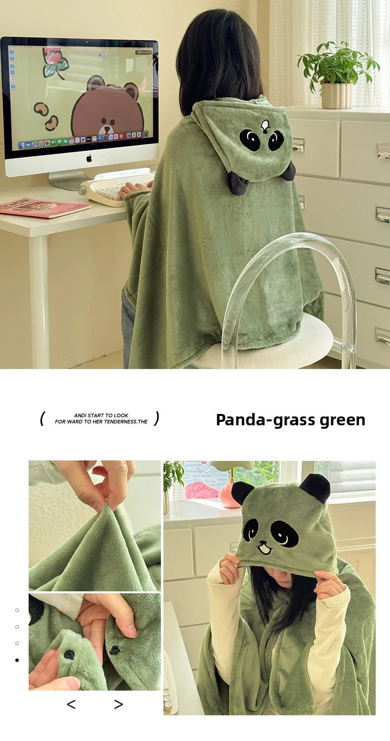 Milk Fleece Shawl Fleece Thickened Cloak Small Blanket Hooded Cape