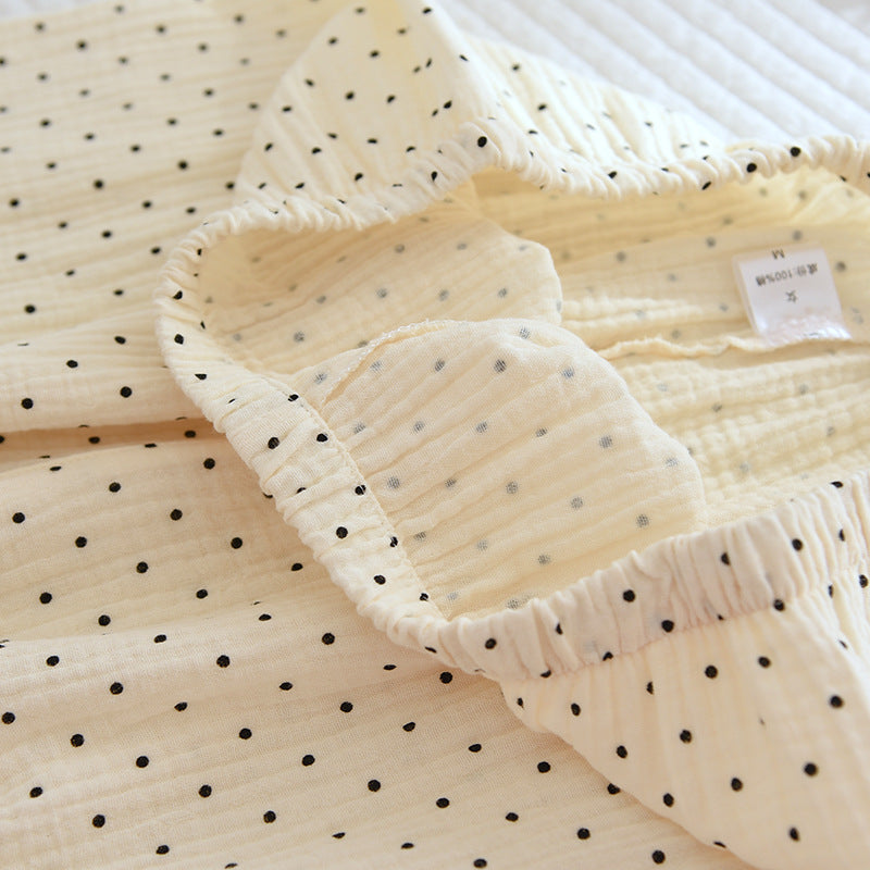 Women's Cute Polka Dot 100% Cotton Crepe Long-sleeved Trousers Two-piece Pajama Set