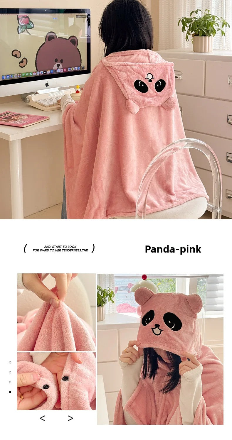 Milk Fleece Shawl Fleece Thickened Cloak Small Blanket Hooded Cape