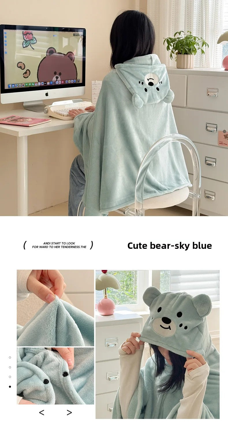 Milk Fleece Shawl Fleece Thickened Cloak Small Blanket Hooded Cape