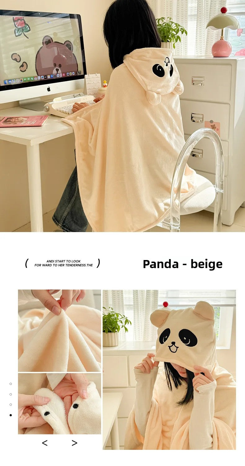 Milk Fleece Shawl Fleece Thickened Cloak Small Blanket Hooded Cape