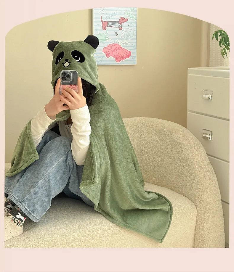 Milk Fleece Shawl Fleece Thickened Cloak Small Blanket Hooded Cape