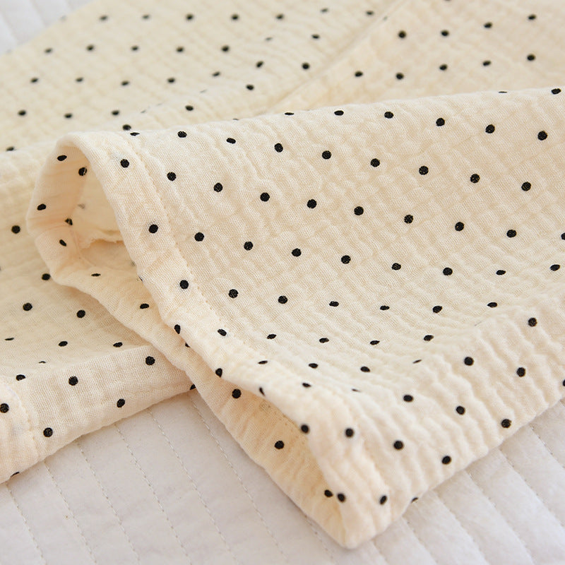 Women's Cute Polka Dot 100% Cotton Crepe Long-sleeved Trousers Two-piece Pajama Set