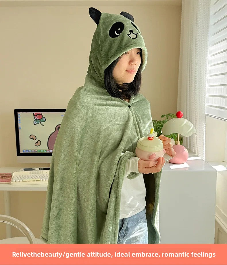 Milk Fleece Shawl Fleece Thickened Cloak Small Blanket Hooded Cape