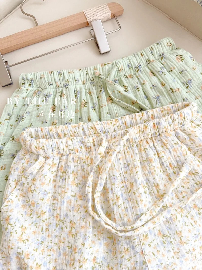 Thin Pure Cotton Bubble Cotton Gauze Sweet Loose High Waist Full Cotton Shorts