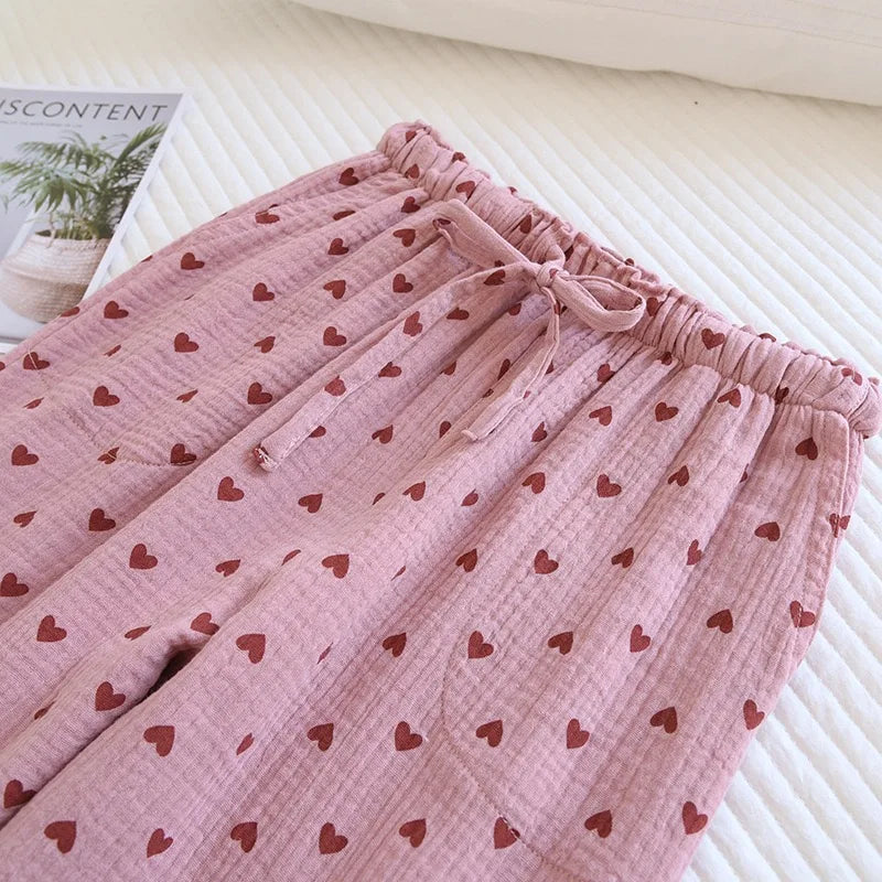 Cotton 100% Love Print Bottoms Sleepwear