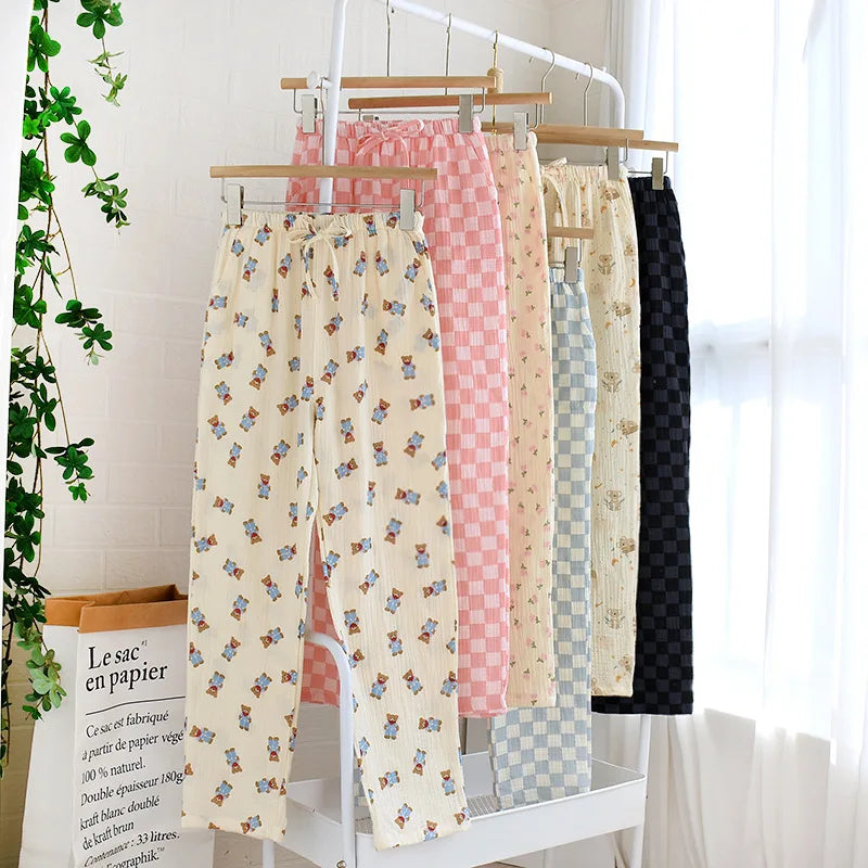 Pajamas Pants 100% Cotton Loose Casual Straight Trousers Sleep Pants