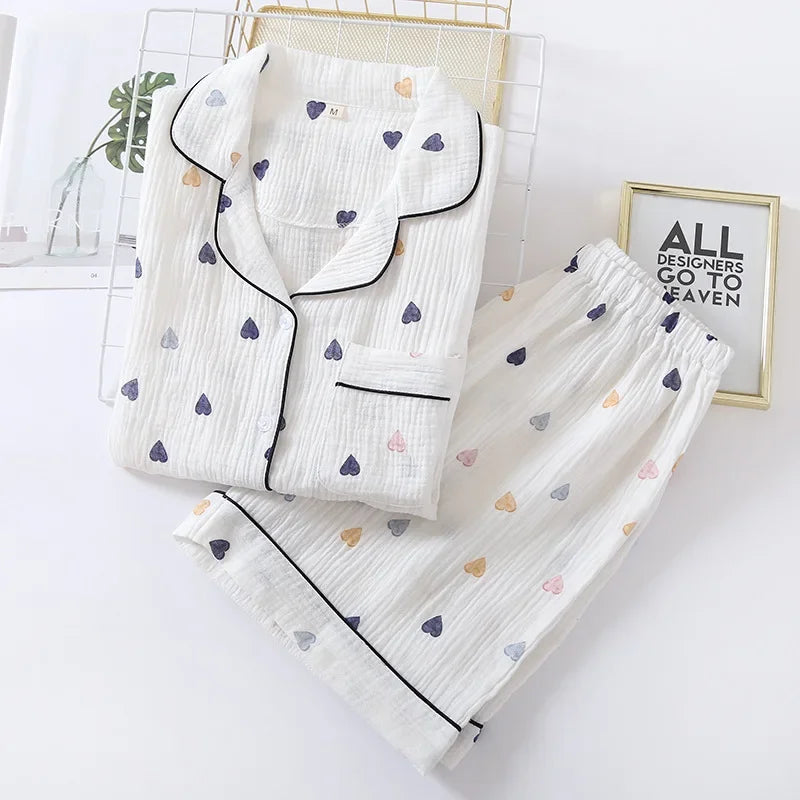 Ladies Cotton Short Sleeve Cute Heart-shaped Pajamas
