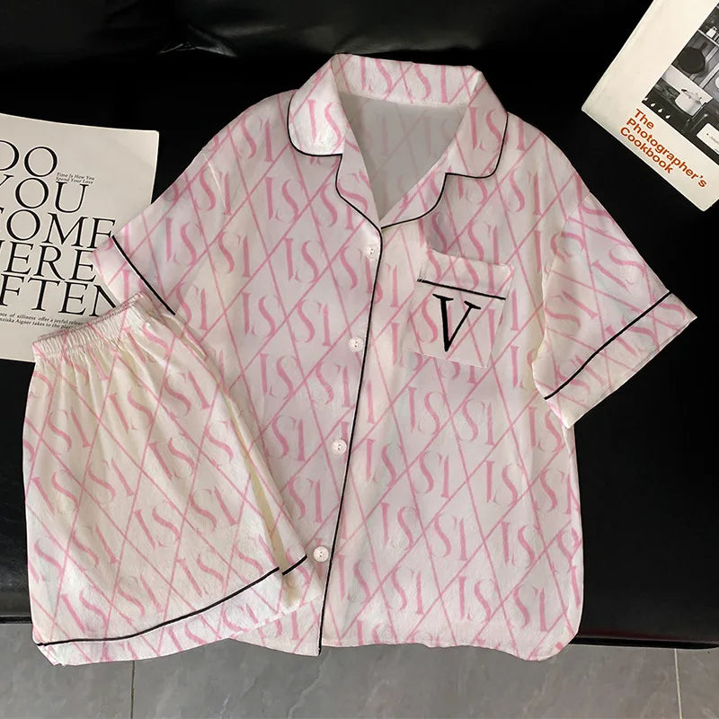 VS Short-Sleeved Shorts Pajamas Silk Pajamas Two-Piece Set