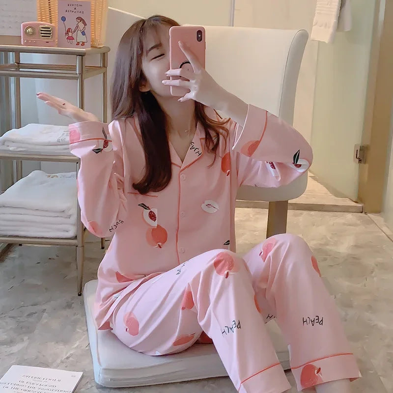 V-Neck Button Down Top and Trousers Sleepwear Homewear