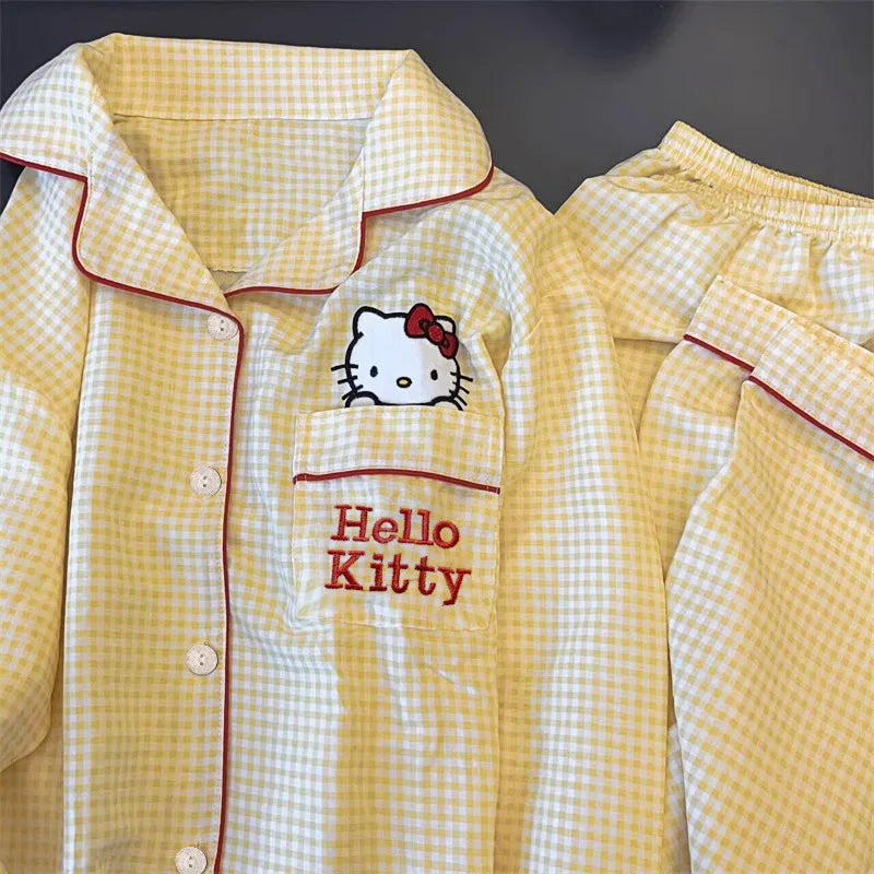 Hello Kitty Kuromi Anime Kawaii Cartoon Loose Sleepwear Pajamas Sets