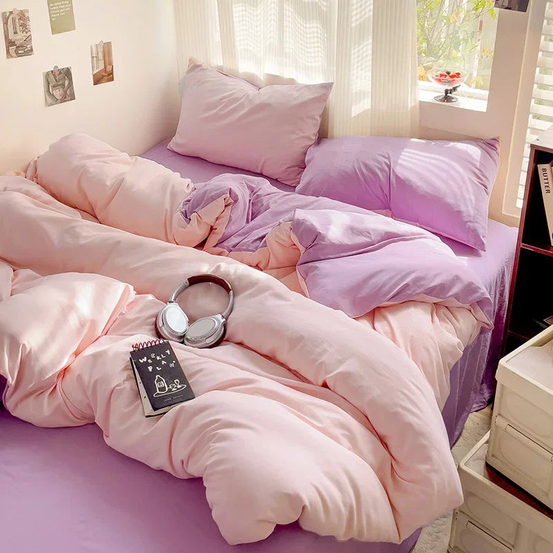 Linen Cotton Bedding Set 4pcs with Sheet Duvet Cover Pillowcases & Bedsheet