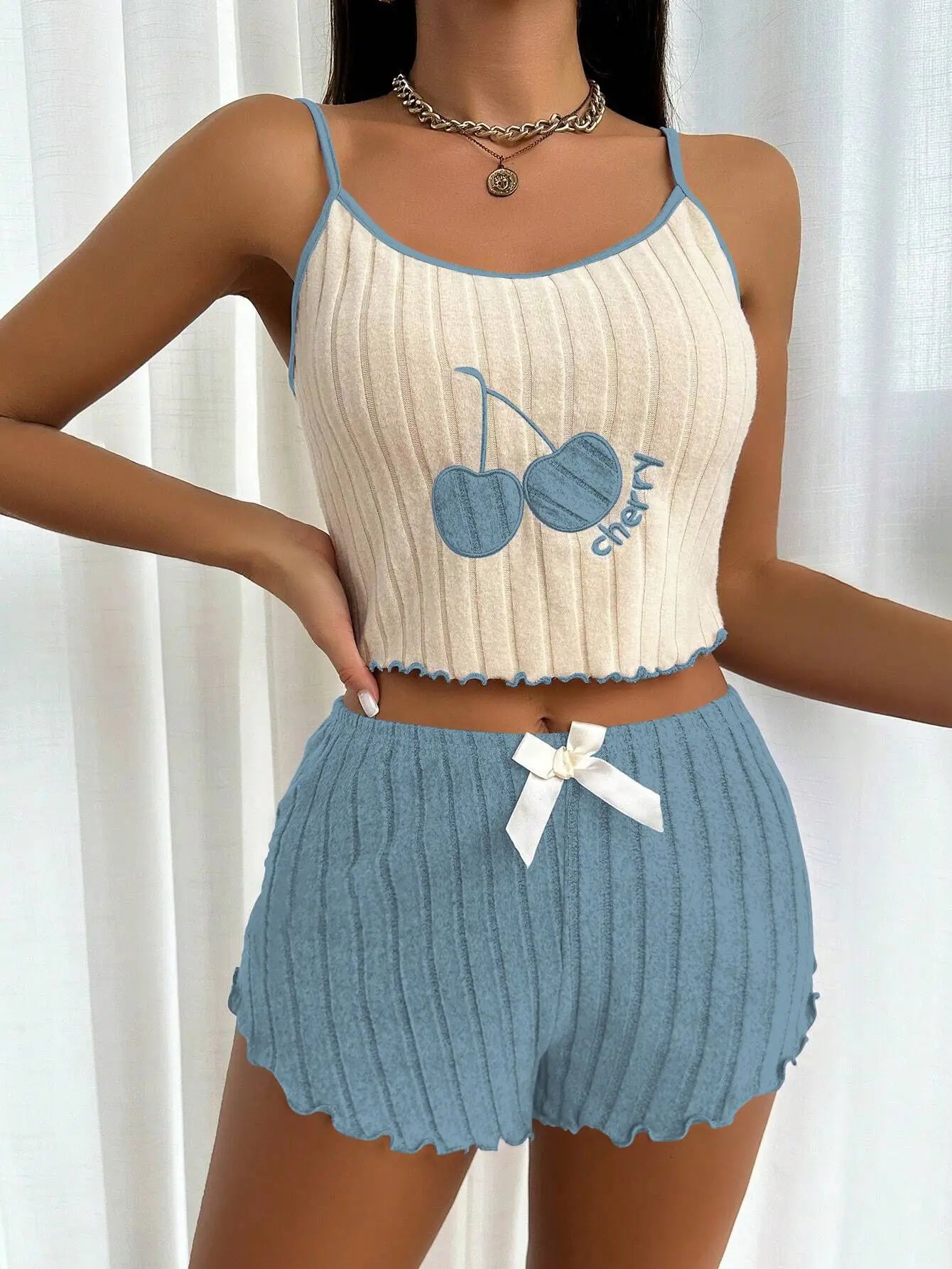 Simple Wool Halter Vest Shorts Set