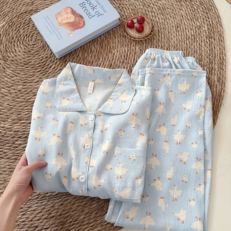 Sweet Print Women's Lapel Neck Pajamas Set