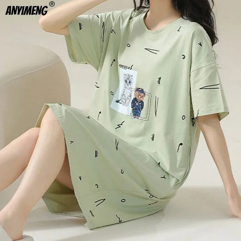 Summer Women Short Sleeves Sleep-shirt Casual Dress