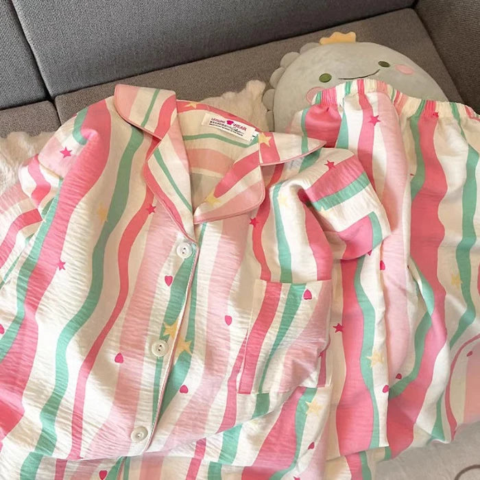 Cute Print Women's Pajamas Set Long Sleeve Tops and Pants Loungewear
