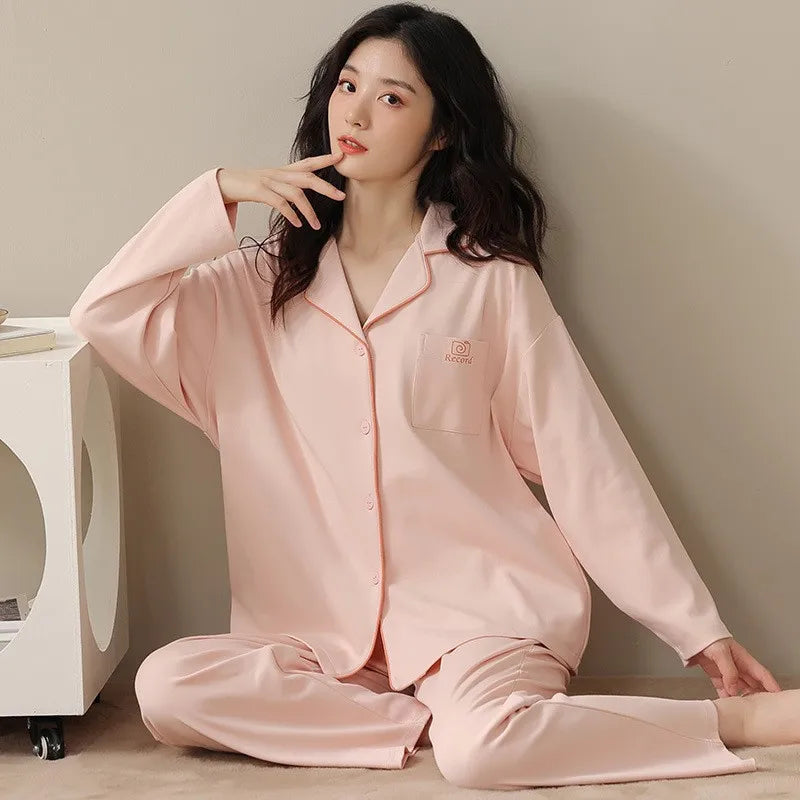 Women's Cardigan Long-sleeved Long Pants Cotton Comfortable Pajamas