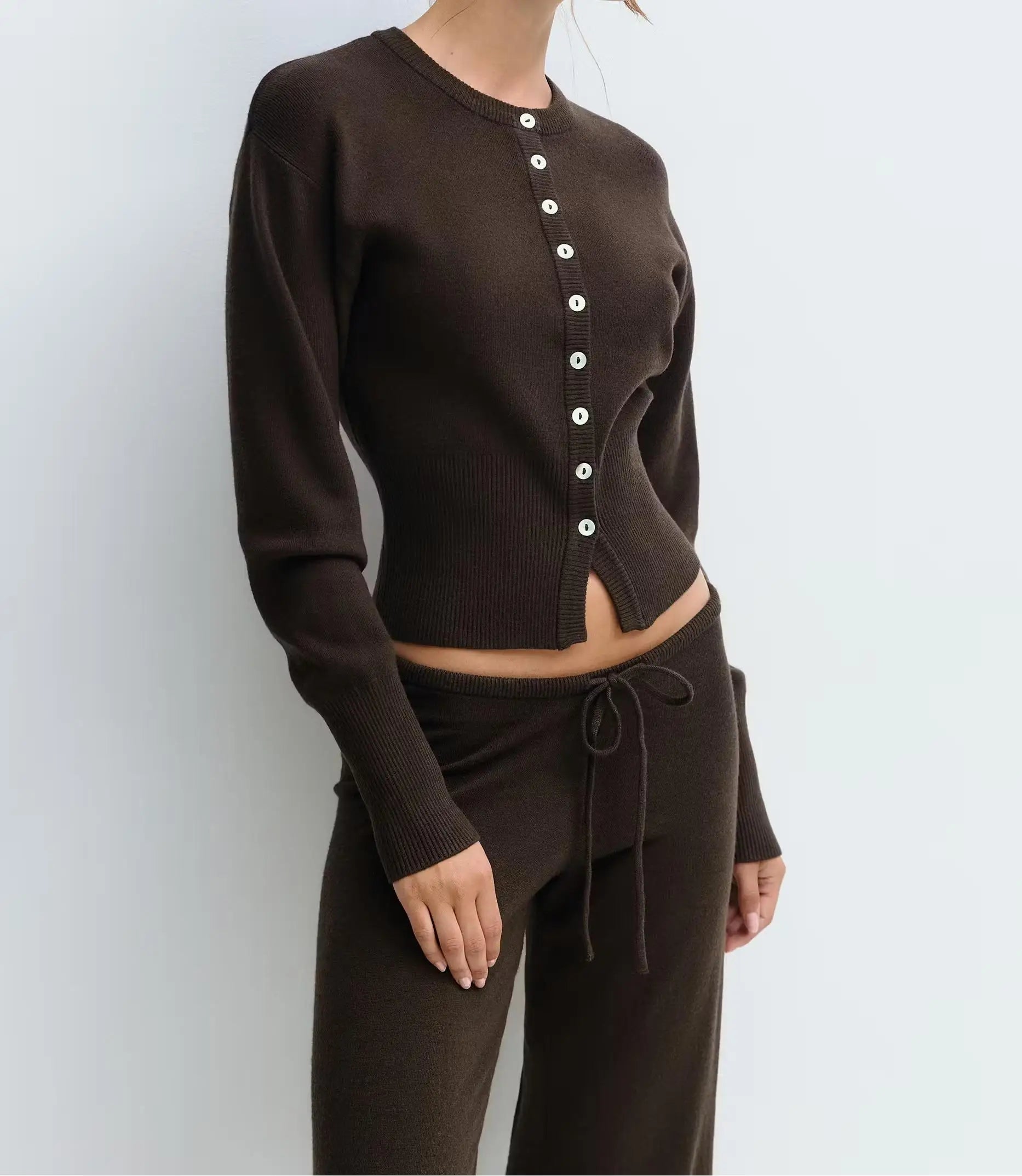 Knit Sweater Zipper Loose Knitted Wide-Leg Pants Two-Piece Set