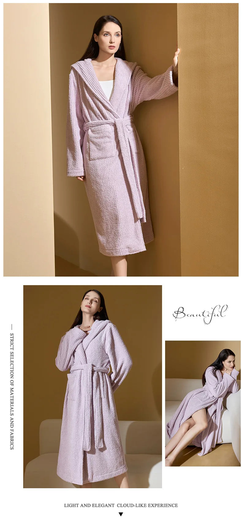 Hooded Robe Thick Coral Fleece Gown with Pocket