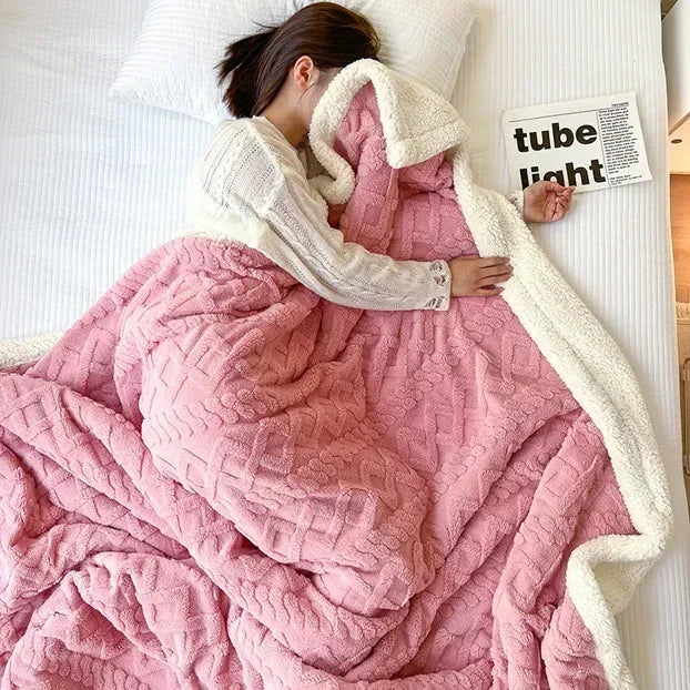 Soft Woolen Blanket for Bedding and Sofa Warm Lamb Velvet Flannel Cover Blanket