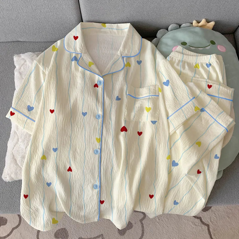Cloud Cotton Short Sleeve and Long Pants Cozy and Comfortable Loungewear Set