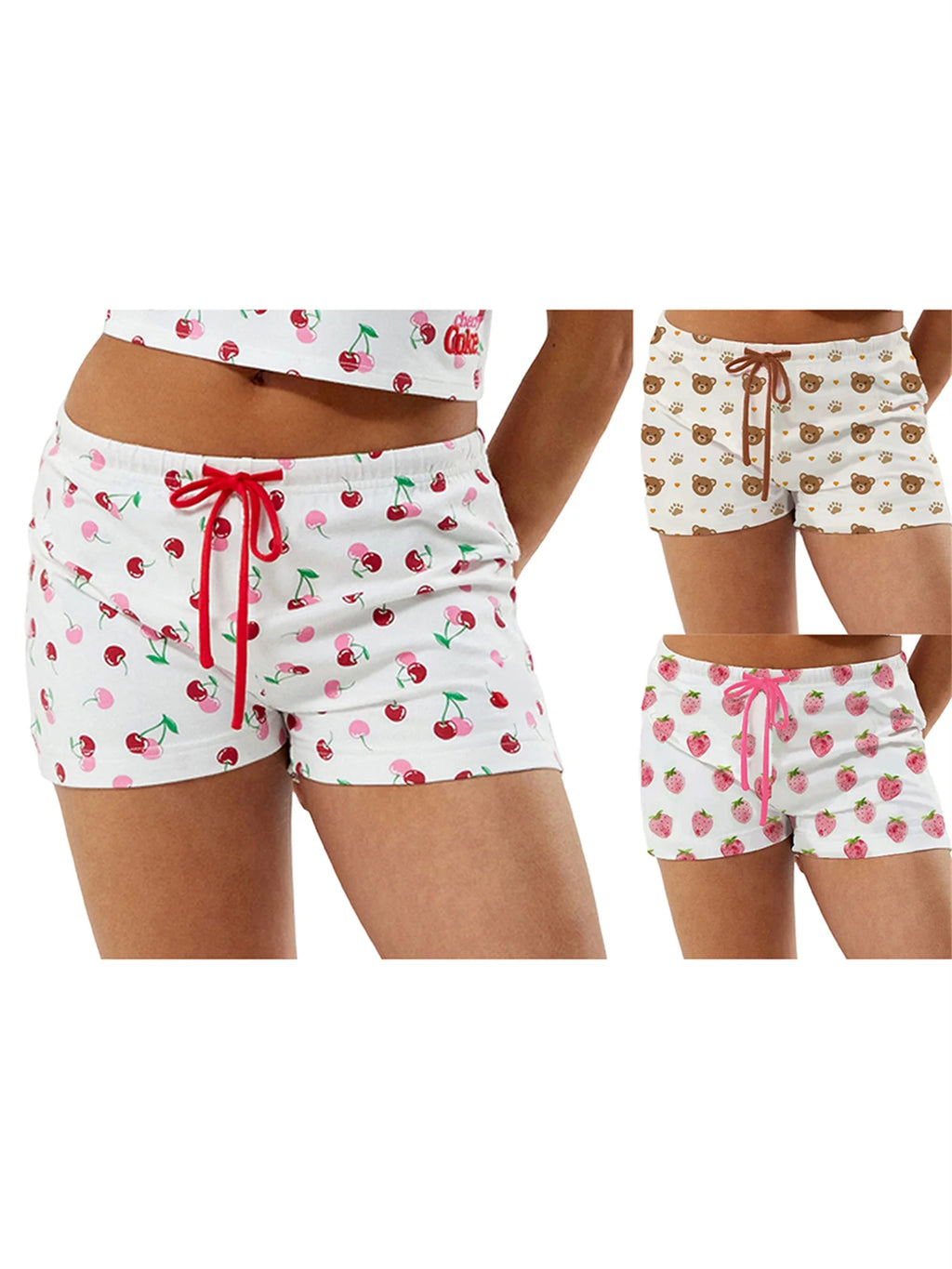 Lightweight Cotton Pajama Shorts with Elastic Waistband Cute Design