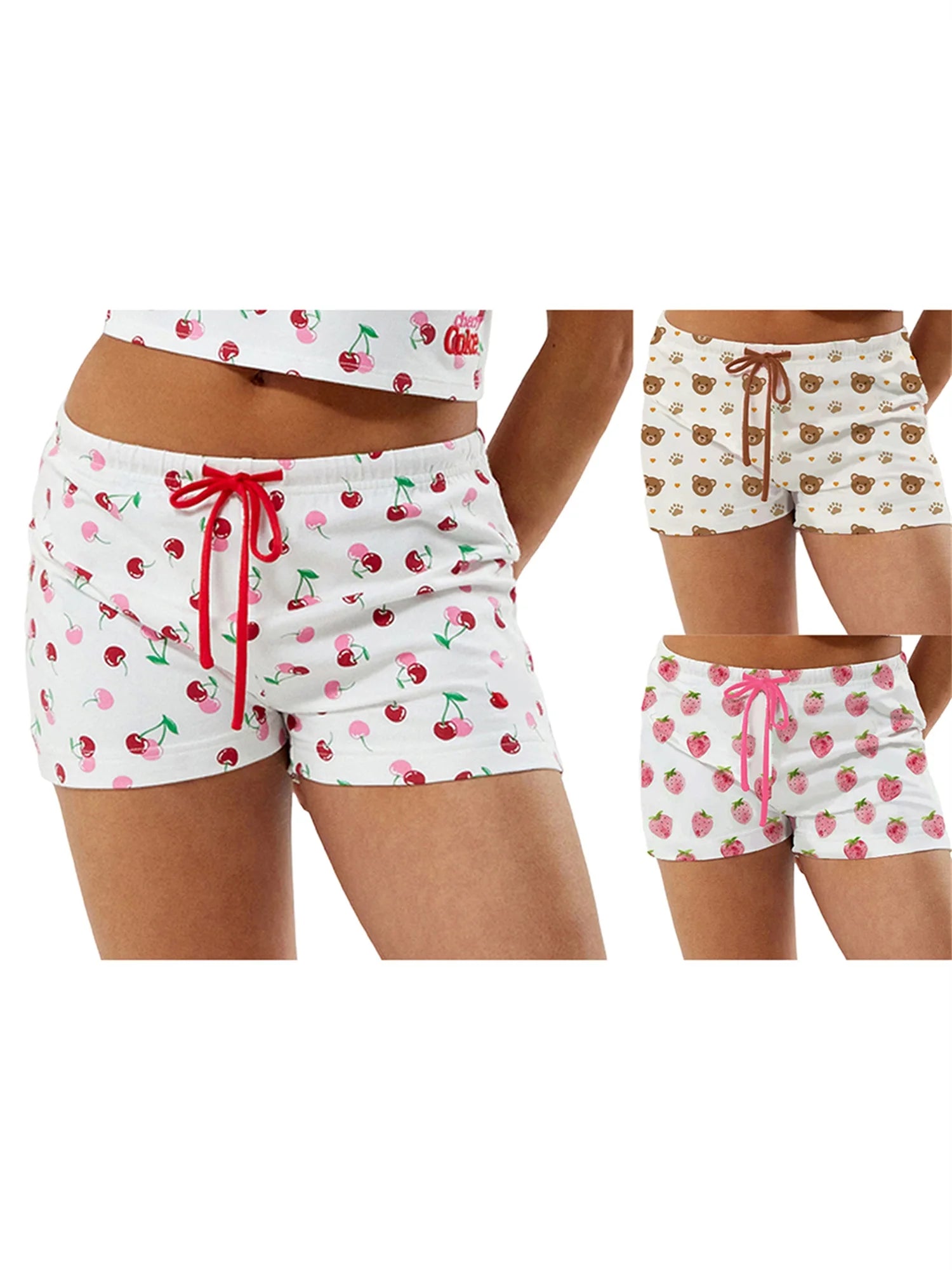 Lightweight Cotton Pajama Shorts with Elastic Waistband Cute Design