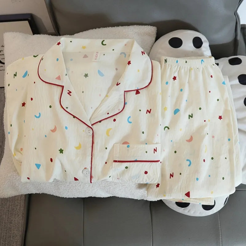 Sweet Cartoon Print Harajuku Style Cute Fashion Two-piece Set