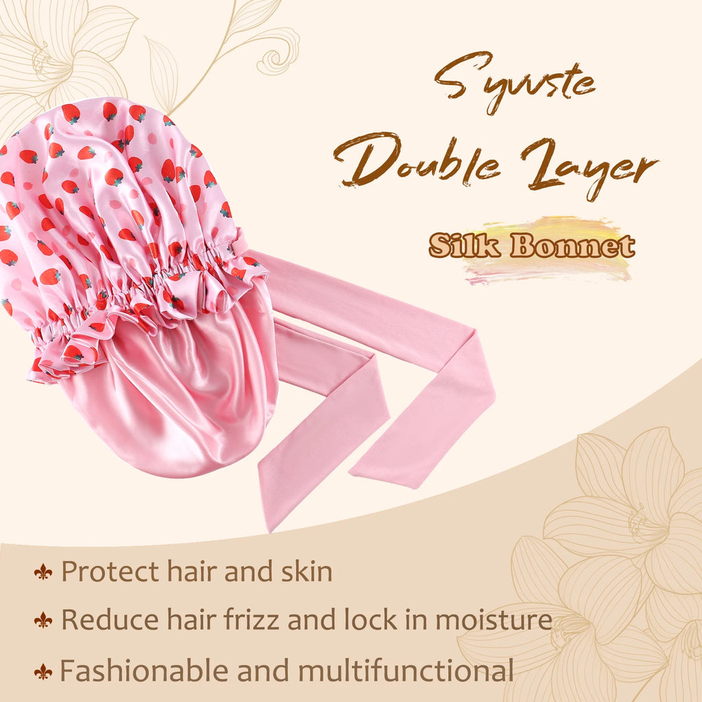 Silk Bonnet Cap Tie Band Adjustable Straps Head Wrap