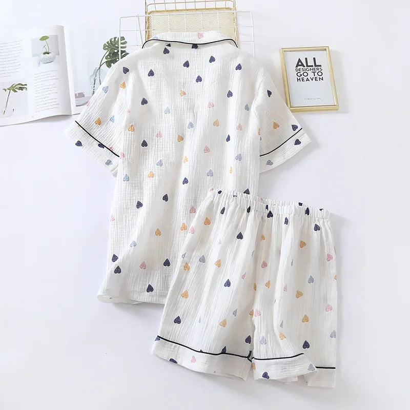 Ladies Cotton Short Sleeve Cute Heart-shaped Pajamas