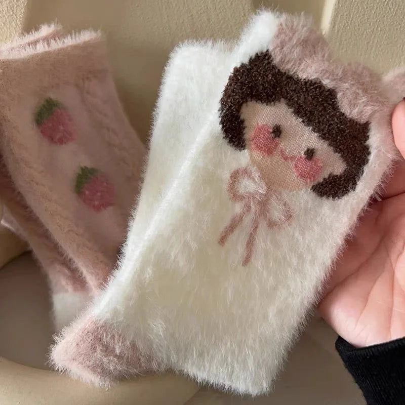 Strawberry Print Coral Fleece Sleeping Socks