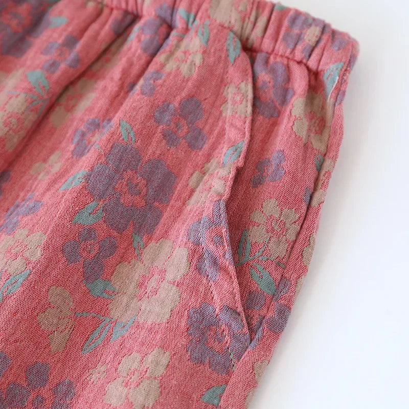 Jacquard Cute and Fresh Flower Pants 100% Cotton Loose Closing Home Pants