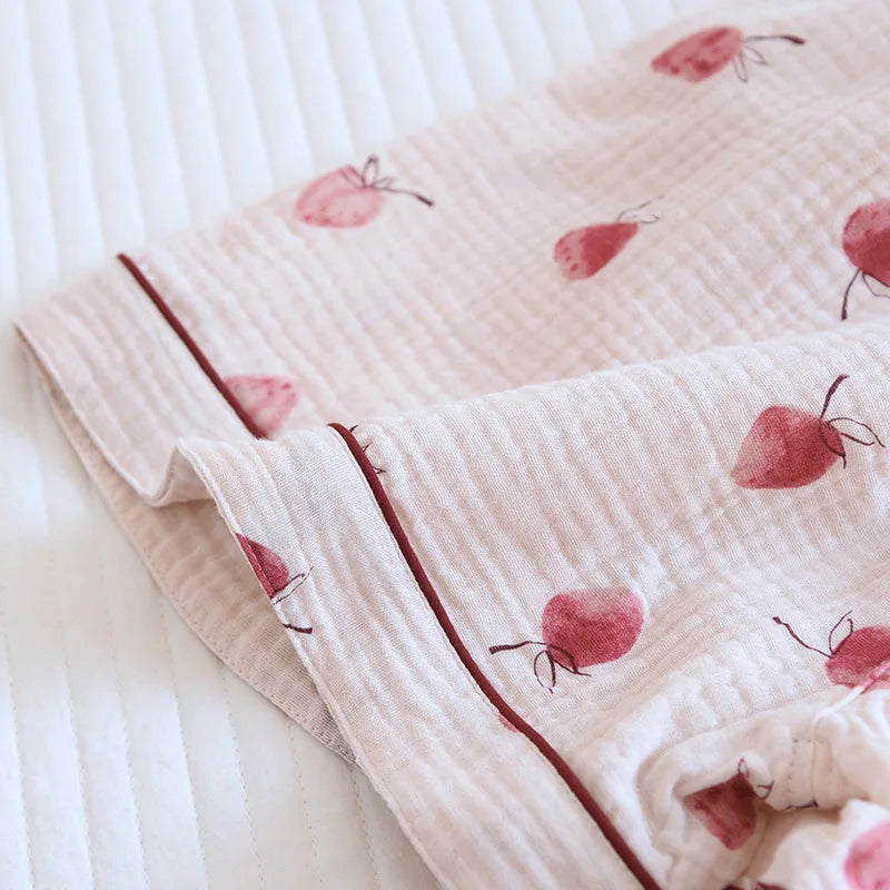 Japanese Short-sleeved Shorts Two-piece Ladies Cotton Crepe Cute Fresh Loose Set