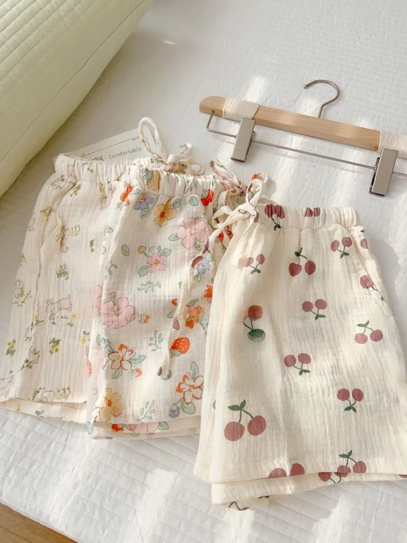 Thin Pure Cotton Bubble Cotton Gauze Sweet Loose High Waist Full Cotton Shorts