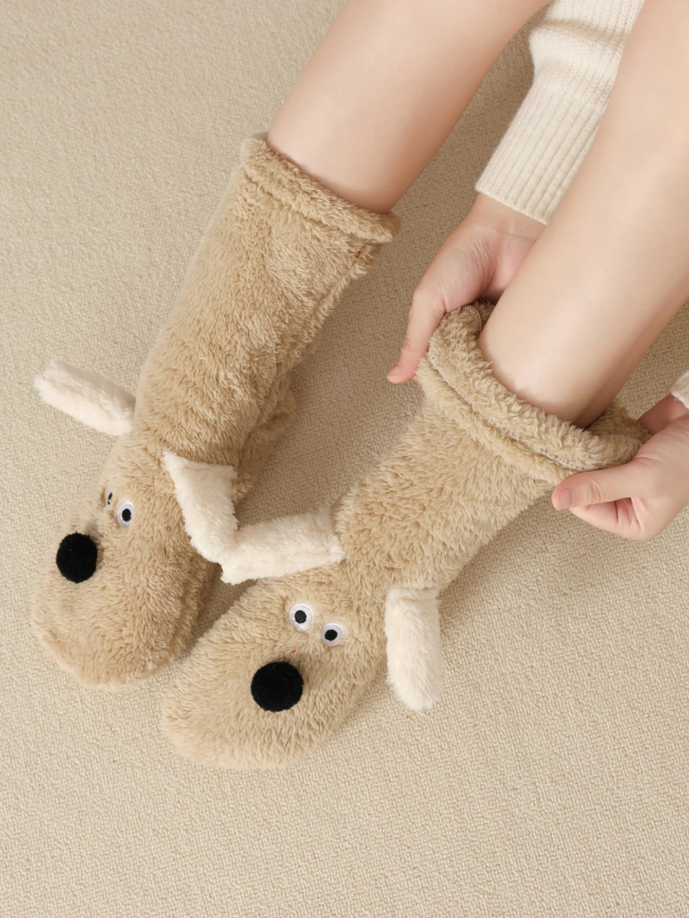 Fluffy Adorable Puppy Plush Cartoon Crew Socks