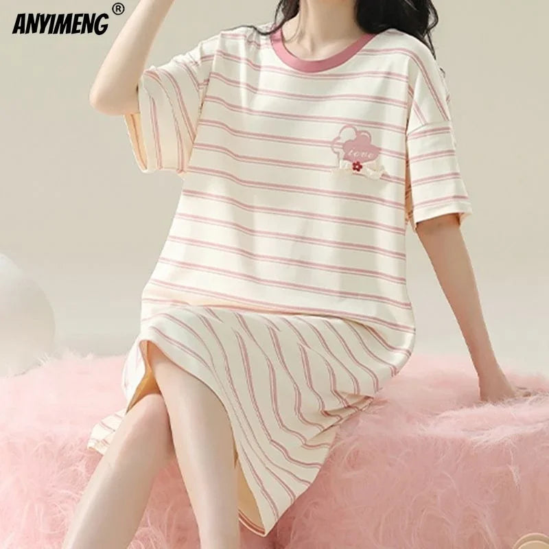 Summer Women Short Sleeves Sleep-shirt Casual Dress